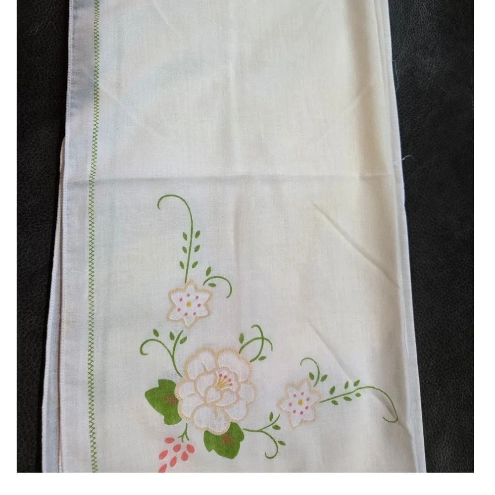 Unbranded Vintage Napkins Set of 6 White Floral Green Scalloped‎ Good 13x13
